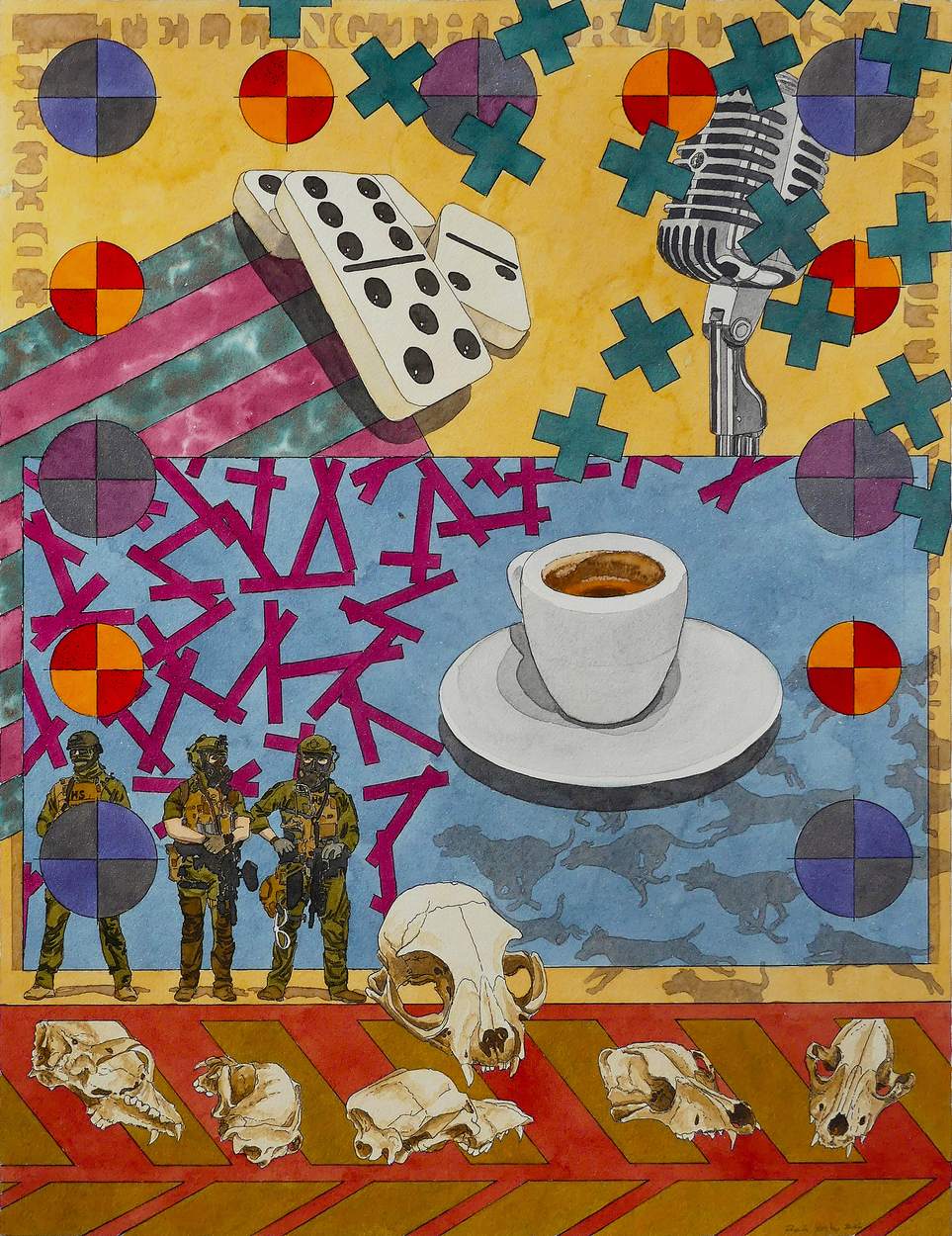 Dogs of War, 2026 — watercolor by Rick Yasko